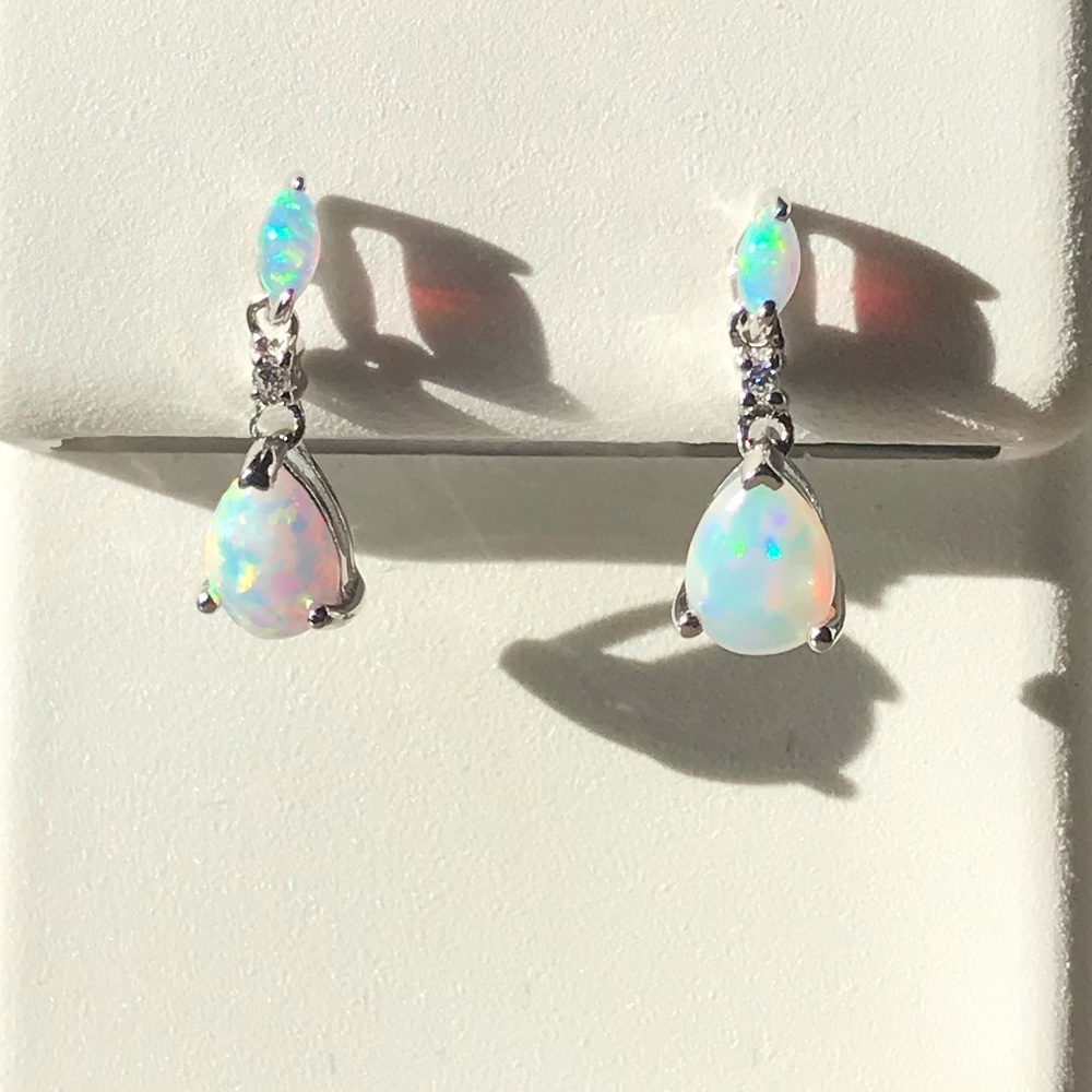 Opal and Sterling Silver Drop Earrings